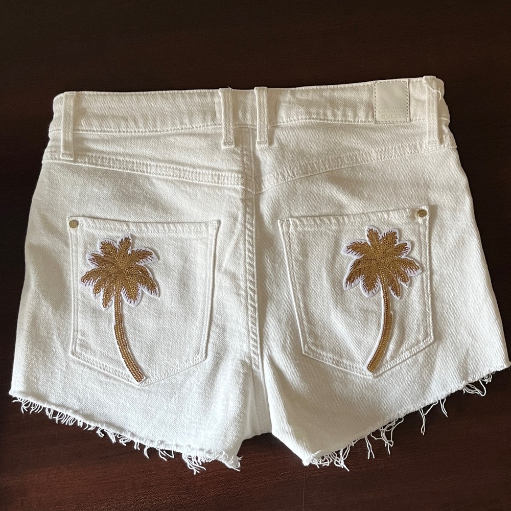 Guess Ivory Jean Shorts with Palm Design